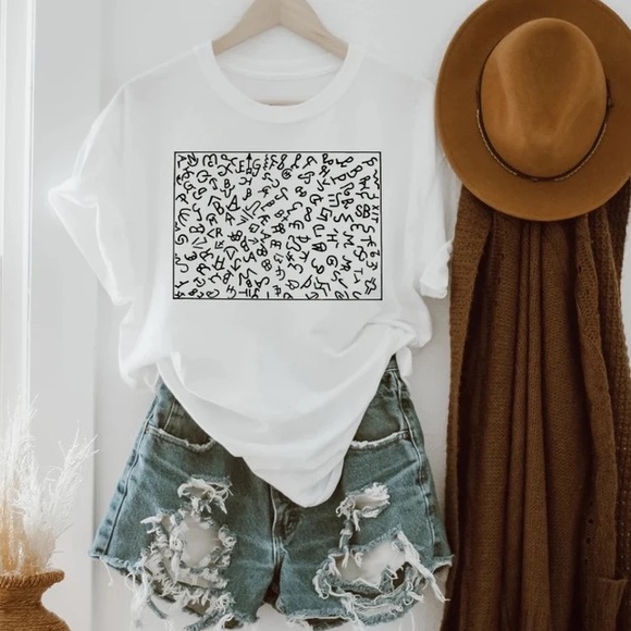 CATTLE BRANDS Y2K Memphis Style Retro Print Handmade Graphic Tee - Picture 4 of 6